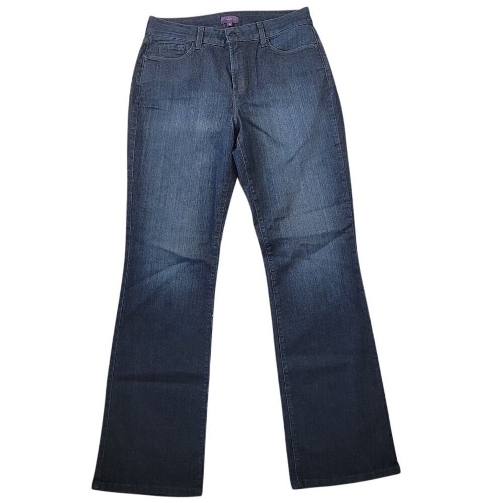 NYDJ Bootcut Jeans 10 Dark Wash Lift Tuck Denim Faux Leather Detail Biker
